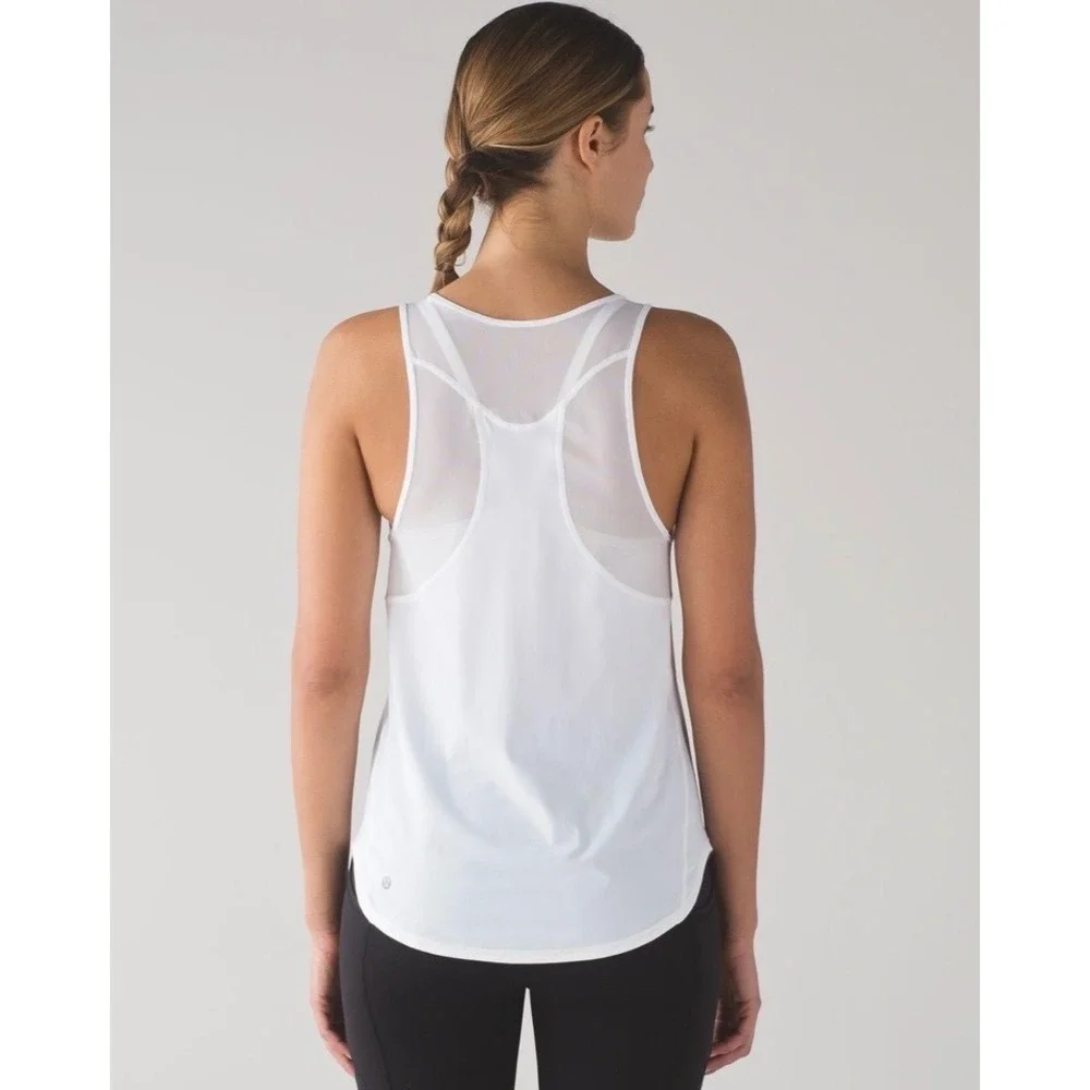 Lululemon Sculpt Tank Top Women 10 White Mesh Racerback Activewear - Picture 4 of 9